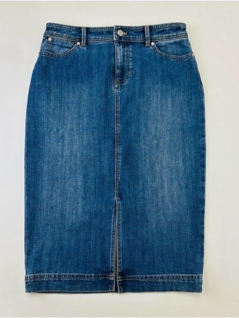 Talbots Petites blue denim pencil skirt jean midi Size 6Petite medium wash